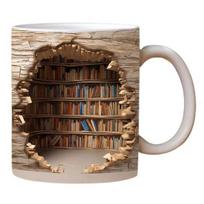 3D knygų lentynos puodelis Kūrybiškas daugiafunkcis keraminis vandens puodelis su rankena Bibliotekos lentynos erdvės dizainas Knygų mylėtojų kavos puodelis Gimtadienio Kalėdos B