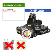 XHP360 galingas LED priekinio žibinto žibintuvėlis 18650 įkraunamas galvos žibintuvėlis didelio galingumo žvejybos medžioklės galvos žibintas Without batteries juoda