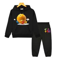 mergaitės berniukai rinkiniai su gobtuvu Pikmin grafikos džemperiai flisinis džemperis rudens puloveris anime džemperis 2 vnt viršus + kelnės vaikiški butiko drabužiai 130 juoda