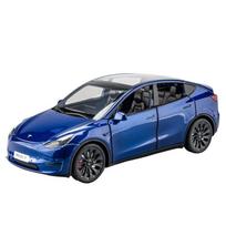 1/24 Tesla Model Y su įkrovimo stotele Lydinio automobilis Die Cast Žaislinio automobilio modelis Garsas ir šviesa Vaikų kolekciniai daiktai Dovana mėlyna
