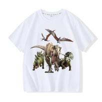 Dinozaurų pasaulis 100% medvilnės animacinių filmukų marškinėliai vaikams mielos berniukų ir mergaičių trumpomis rankovėmis kvėpuojantys Kawaii apvalia kaklo iškirpte Jurassic marškinėliai 100 balta