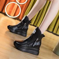 Natūralios odos batai Moteriški madingi batai 9 cm aukštį didinantys batai Plokštus padas Moteriški ankle boots Juodi Smėlio spalvos 35 juoda