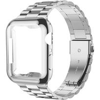 Nerūdijančio plieno juosta + dėklas + plėvelė ekrano apsauga Apple laikrodžio dirželiui 44 mm 40 mm 45 mm 41 mm 38 mm 42 mm Iwatch Series 7 Se 6 5 4 3 T500 Pro T55 44mm sidabras