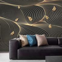 Nuotraukų tapetai Šiuolaikinės abstrakčios linijos geometrinės aukso lapų freskos Svetainės miegamojo prabangios namų dekoro tapetai 200 cm(W) x 140 cm(H) gray
