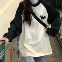 2KWEIRD Korėjietiško stiliaus žali moteriški džemperiai Y2K Harajuku hiphopo patchwork ilgomis rankovėmis marškinėliai Oversized vintažiniai su raidėmis viršūnės M gray