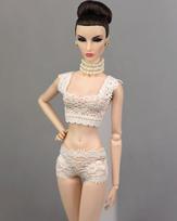 Nėriniuoti apatiniai liemenėlė ir kelnaitės Barbės lėlės drabužiams, 1/6 kelnaitės Blythe 1/6 BJD lėlei, viršinė ir apatiniai Barbės lėlių nameliui balta