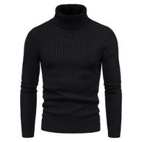Rudens ir žiemos megztinis šiltas mados vienspalvis megztinis Vyriškas megztinis Slim Pullover vyriškas megztas megztinis apatinis marškinėliai S juoda