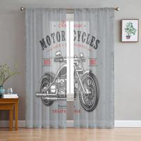 Raudonos Motociklo Žvaigždės Plokštė Retro Tiulio Užuolaidos Svetainės Dekoravimui Modernios Šifono Skaidrios Voile Virtuvės Miegamojo Užuolaida 1 PCS W100XH250cm
