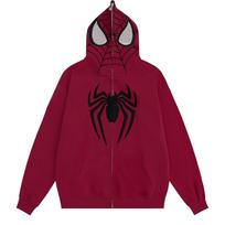 Gatvės gobtuvas Spider Punk Megztinis su užtrauktuku itin didelio rašto megztinis Gothic Harajuku vyriški moteriški drabužiai S raudona