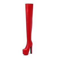 17 cm itin aukšto kulno batai su šlaunimis moteriški, elastingi lakinės odos, ryškiai raudoni užtrauktukai per kelius. 42 red