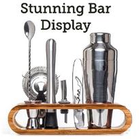 Kokteilių baro rinkinys „Mixology“ barmeno rinkinys: 10 dalių baro įrankių rinkinys su stilingu bambukiniu stovu Silver sidabras