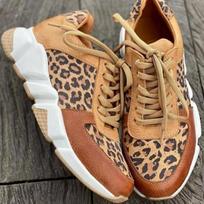 Moteriški didelių dydžių sportiniai batai su leopardo raštu, kasdieniai batai plokščiu padu, vieni batai, priekiniai PU sportbačiai, 35-44 44 ruda