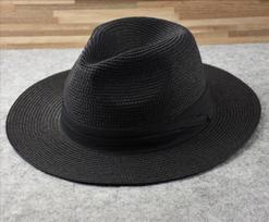 2020 Madinga vyriška sulankstoma panamos šiaudinė skrybėlė - didelės kraštinės džiazo fedora su apsauga nuo saulės Small 52-54.5cm juoda