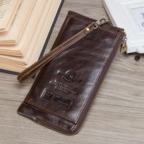 CONTACT's Natūralios odos ilgos piniginės vyrams Vintage sankabos piniginės kortelių laikikliai monetų piniginės pinigų segtukas juoda