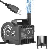 Panardinamasis 5 V vandens siurblys 8 lygių reguliuojamas 0–400 l/h mažas fontano siurblys su 0–9,8 pėdų pakėlimu, 6,5 pėdos QR70L juoda