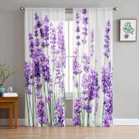 Levandų Augalas Gėlės Violetinė Balta Skaidrios Užuolaidos Svetainės Dekoravimui Langų Užuolaida Virtuvės Tiulis Voalas Organza Draperijos W135 x H115cm x1&Rod Pocket