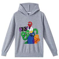 Manga Graphic Rainbow Friends Megztinis vaikiškas gobtuvas ilgomis rankovėmis Paltai Mažiems vaikams Paaugliams Vaikams Berniukams Merginoms Animaciniai megztiniai Laisvalaikio viršutiniai viršutiniai drabužiai 100cm pilka