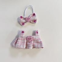 17 cm „Labubu“ lėlių drabužiai, mieli mini pliušiniai lėlių drabužiai, pabaisos apranga, aksesuarai, perlų mini rožinė princesės suknelė
