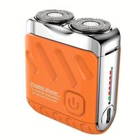 Vyrams skirtas mini elektrinis skustuvas, dvigubos galvutės, vandeniui atsparus, įkraunamas skustuvas, kelioninis rotacinis skustuvas, nešiojamas plaukų, barzdos kirpimo įrankis oranžinė