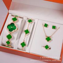 Moteriškas 5 dalių papuošalų ir kvarcinio laikrodžio dovanų rinkinys - Elegantiška moteriškų rankinių laikrodžių kolekcija Green (Single Watch)