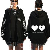 Dainininkė Yungblud Black Hearts Club megztinis su užtrauktuku Vyriškas vilnos medvilniniai gobtuvai su užtrauktuku Vyriški Moteriški Roko vintažiniai negabaritinė striukė su užtrauktuku XS juoda
