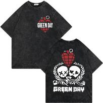 Vintažiniai skalauti žali Green Day koncertiniai marškinėliai vyrams moterims apranga roko hip hopo marškinėliai vasaros laisvalaikio mada laisvi marškinėliai S