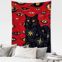 Cat Coven gobelenas, spausdintas raganavimo hipių tapizų pakabinimas ant sienos Bohemia Mandala meno estetinis kambario dekoras 95x70cm