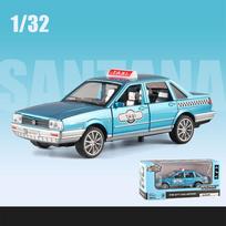 1/32 Metalinis automobilis Santana taksi, lydinio automobilio modelis, su šviesos ir garso efektais, atitraukiamas žaislas, vaikams, dovanoms 1/32-Size:15.5*6*6cm geltona