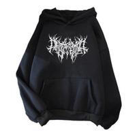 Rudens žiemos unisex džemperis sutraukiamas virvelė Elastinis rankogalis Thorn Print Thick Fleece Patch Pocket Laisvos ilgomis rankovėmis megztinis šiltas viršus 2XL juoda