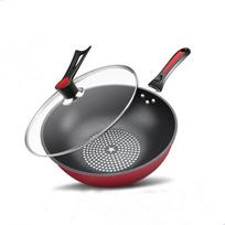 Keptuvė Wok Buitinė wok keptuvė su blynams Nelipni keptuvė virtuvės reikmenys Šeimai Vakarienė be lempos juodos spalvos keptuvė su dangteliu 30cm raudona