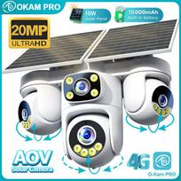 OKAM PRO AOV Saulės Kamera HD 20MP 4 Objektyvai 4 Ekranai 4G SIM Kamera 3 PTZ Spalvotas Naktinis Matymas Dvipusis Ryšys Mobilus Sekimas IP CCTV Camera