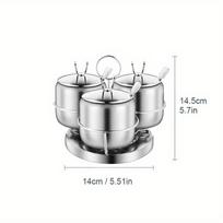 Nerūdijančio plieno prieskonių indelių rinkinys su šaukštu prieskonių talpykla su pasukamu baziniu druskos cukraus prieskonių puodu virtuvės priedais 1PC 3 Cans Set