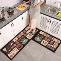 Kavos Virtuvės Kilimas Sodybos Stiliaus Dekoras Virtuvės Grindų Kilimėlis Sugeriantis ir Skalbiamas Bėgimo Takelio Kilimas Kavos Vintažinis Virtuvės Kilimas 1PC-40X60cm-16x24in