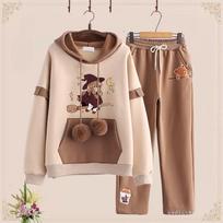 rudens Moteriškas sportinis kostiumas kasdienis Oversized mielas animacinis spaudas Dvikomponentis komplektas Moterims jaunimas Preppy stiliaus džemperiai ir Kelnių kostiumai moterims gatvės apranga XS