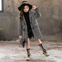 Vaikiškas mergaičių paltas Žieminis Houndstooth vilnos paltas mergaitėms paauglėms rudeninė striukė Šilti viršutiniai drabužiai kūdikiui 160cm pilka