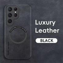 Prabangus odinis magnetinis dėklas, skirtas Samsung Galaxy S20 S21 S24 S23 S22 Ultra FE Note10 Note20 Plus Magsafe belaidžio įkrovimo dangtelis Samsung Note 20 Ultra juoda