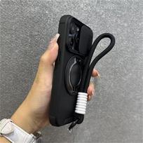 Šarvuotas magnetinis dėklas-laikiklis iPhone 16 14 13 12 11 15 Pro Max Plus su virvele, slankiojančia kameros apsauga, smūgiams atspariu dangteliu iPhone 16 Pro Max juoda