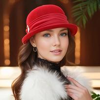 Elegantiška prancūziško stiliaus vilnonė kibiro skrybėlaitė su širdies sagtimi ir juostelės dekoru, šiltos fedoros moterims, rudeniui ir žiemai