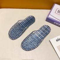 Moteriški guminiai batai Krištolinės želė sandalai Blizgučiai Skaidūs plokščiapadžiai Užsisegami Vasariniai paplūdimio šlepetės Uždaru priekiu Minkštos šlepetės Kasdieniai bateliai moterims 36 juoda