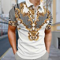 Vyriški marškiniai Polo laisvalaikio užtrauktuku trumpomis rankovėmis Madingi laisvalaikio užtrauktuku Vasaros pavasario įprastos formos leopardo marškinėliai 3D spausdinimu 7XL juoda
