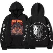 Attack on Titan Eren Yeager Japan Anime Graphic Logo Print Vyriški Moteriški Hoodies Manga Wings of Freedom Sportinė apranga su gobtuvu XS juoda