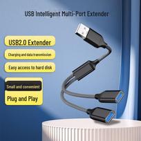 3 prievadų USB šakotuvas OTG adapteris telefonui ir kompiuteriui one to two juoda