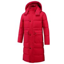 Madingas žieminis ilgas parkas vyrams, striukės su gobtuvu, storas, šiltas, juodas paltas, žieminis paltas L raudona