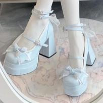 Madingi kaspinai moterims, aukštakulniai sandalai, platforminiai Mary Jane bateliai, moteriška vasaros 2025 m. tendencija, Lolita stiliaus elegantiški bateliai, masyvūs aukštakulniai, Zapatillas De Mujer 34 šviesiai mėlyna spalva