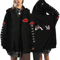 Japoniški anime Naruto Hoodies Vyriški Kawaii Harajuku Manga grafiniai paltai su užtrauktuku Uchiha Itachi Sasuke Spausdinti gatvės aprangos megztiniai Unisex megztiniai Viršutiniai L