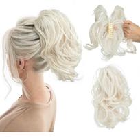 XINRAN Sintetiniai Claw Short Ponytail Plaukų priauginimai Juodai balti Plaukai Netikras Pigtail Moterų Kasdieniai Vakarėliui 25cm