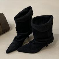 Madingi Eilyken Žieminiai Vintažiniai Apsivertusiu Kraštu Kulkšnies Batai Moteriški Dizainerio Smailus Pirštas Plonas Žemas Kulnas Batai Trumpi Botas Zapatos De Mujer 35 juoda