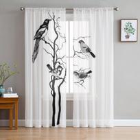 „Bird On Branch“ permatomos užuolaidos miegamajam svetainei Tiulio užuolaidos virtuvės langams „Voile“ užuolaidos 135W x 114H(cm) white