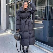 Laisvas Parkas Moterims Mada Vienspalviai Užsegami Mygtukais Paltai Moterims Elegantiški Su Diržu Ilgi Medvilniniai Švarkai Moterims S juoda