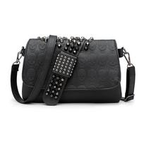 Madingi Rivet Messenger Krepšiai Moteriški Black Skull Punk Krepšys moterims Vintažinis gotikinis mergaičių pečių krepšys odinis aukštos kokybės juoda